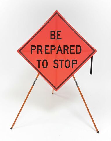 Traffic Roll-Up Sign Kit with Stand – 48 Inch Roll-Up Safety Sign & Portable Tripod Stand, High Visibility, Easy Setup (Flagger Ahead, Reflective) in Saudi Arabia