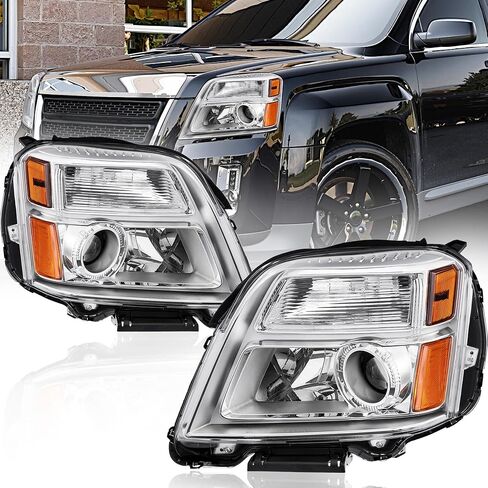 زوج المصابيح الأمامية متوافق مع 2010-2015 GMC Terrain Clear Lens / غطاء الكروم / مصابيح أمامية عاكسة كهرمانية الجانب الأيسر والأيمن # GM2502350، GM2503350 in Saudi Arabia