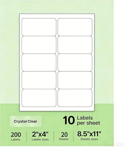 2" x 4" Crystal Clear Address Labels, Shipping Address Labels for Inkjet & Laser Printers, Waterproof Label, Easy to Peel (250 Labels, 20 Sheets) in Saudi Arabia