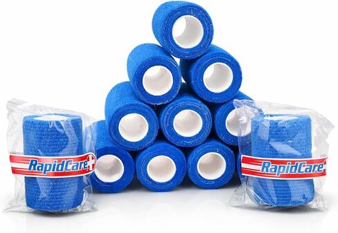 Rapid Care Self Adhering Bandage Wrap 3" x 5 Yards - Cohesive Elastic Wrap, Breathable and Tearable Athletic Tape for Sports, First Aid, Joints - Animal Safe, 12-Pack in Saudi Arabia