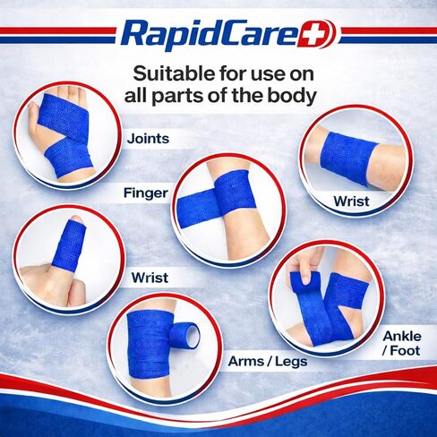 Rapid Care Self Adhering Bandage Wrap 3" x 5 Yards - Cohesive Elastic Wrap, Breathable and Tearable Athletic Tape for Sports, First Aid, Joints - Animal Safe, 12-Pack in Saudi Arabia