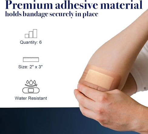 Dynarex Sheer Plastic Adhesive Bandages Water-Resistant and Sterile Non-Stick Pad First Aid Covers Minor Cuts Scratches - 2" x 3", 1 Box of 6 in Saudi Arabia