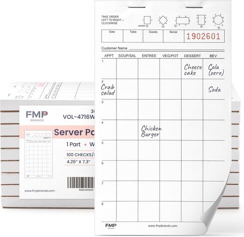 ورق وسادات ملاحظات الخادم من العلامات التجارية FMP، دفاتر شيكات الضيوف، إجمالي 500 ورقة، 5 وسادات، 100 ورقة/وسادة، وسادات فحص الضيوف، وسادات الطلب للخوادم، دفاتر ملاحظات النادلة للمطاعم، البار، المقهى، العشاء in Saudi Arabia