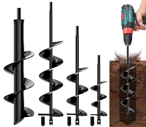 لقمة مثقاب للزراعة، 4 عبوات من مثاقب الحديقة - 1.6 × 8.7، 2 × 14.6، 2.4 × 16.5، 3.5 × 15.8 بوصة، مثقاب أرضي حلزوني لأداة زرع اللمبة وحفار ما بعد الثقب، متوافق مع محرك سداسي مقاس 3/8 بوصة in Kuwait