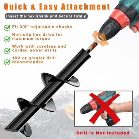 لقمة مثقاب للزراعة، 4 عبوات من مثاقب الحديقة - 1.6 × 8.7، 2 × 14.6، 2.4 × 16.5، 3.5 × 15.8 بوصة، مثقاب أرضي حلزوني لأداة زرع اللمبة وحفار ما بعد الثقب، متوافق مع محرك سداسي مقاس 3/8 بوصة in Kuwait
