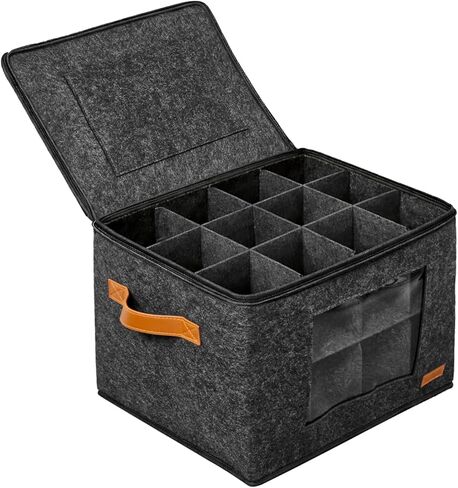 2-Layer Mug Storage Box with Dividers, Coffee Cup Storage Organizer with Zipper Lid, Stackable Mug and Cup Organizer for 24 Coffee Mugs Cups Glasses in Saudi Arabia