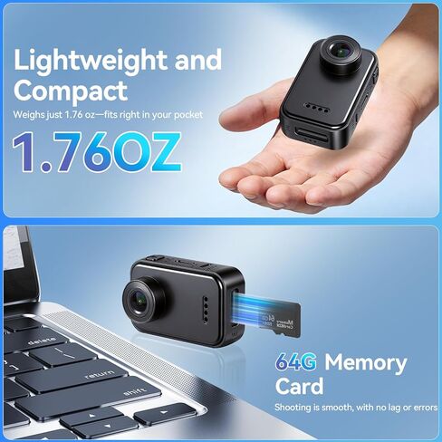 4K Mini Body Camera,Thumb Camera,Mini Body Sports Action Camera with 64GB Storage, Hands Free POV Magnetic Wearable Cam, Thumb Size Mount Anywhere for Cycling Hiking Running Vlogging Pet Walking in Saudi Arabia