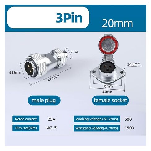 1 قطعة WY20TE + ZG مقاوم للماء موصل ذكر وأنثى (3Pin) in Kuwait