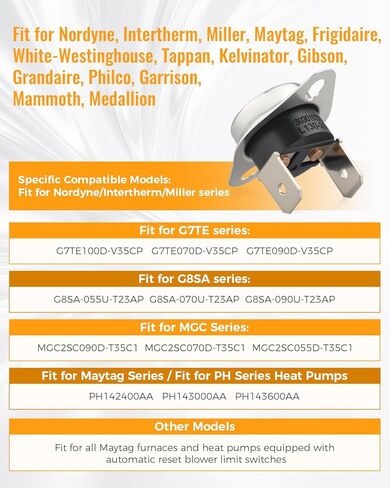 626614 مفتاح حد مناسب لفرن Nordyne Intertherm Miller G7TE100D-V35C G8SA-055U-T23AP MGC2SC090D-T35C1 يستبدل 626611 626581 مفتاح حد التحكم التلقائي في درجة الحرارة المعدني الموثوق به in Kuwait