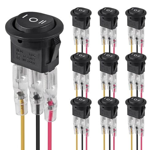15 Pack 3 Pin 3 Position Round Rocker Switch 12V ON/Off/ON 6A/250V AC 10A/125V DC SPDT Circle Toggle Switch for Car Boat Automotive RV Black with Pre-Wired Wires in Saudi Arabia