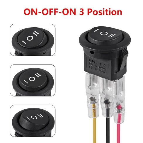 15 Pack 3 Pin 3 Position Round Rocker Switch 12V ON/Off/ON 6A/250V AC 10A/125V DC SPDT Circle Toggle Switch for Car Boat Automotive RV Black with Pre-Wired Wires in Saudi Arabia