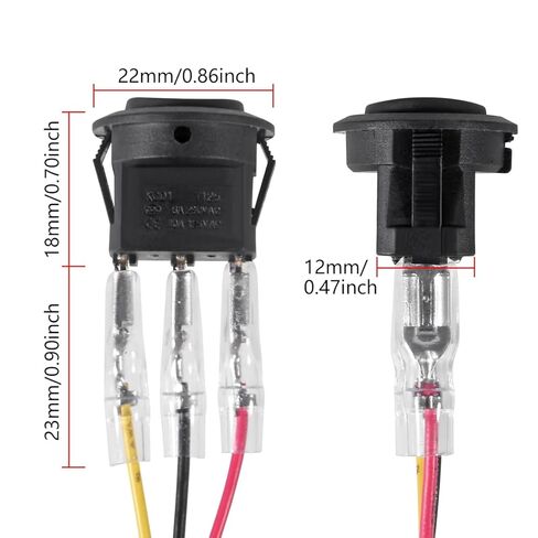 15 Pack 3 Pin 3 Position Round Rocker Switch 12V ON/Off/ON 6A/250V AC 10A/125V DC SPDT Circle Toggle Switch for Car Boat Automotive RV Black with Pre-Wired Wires in Saudi Arabia