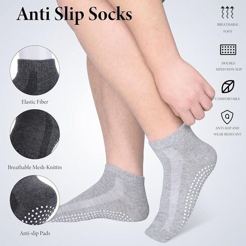 4 Pairs Pilates Grippy Socks for Women and Men,Non-Slip Yoga Soccer Cotton Barre Home Hospital Trampoline Grips in Saudi Arabia