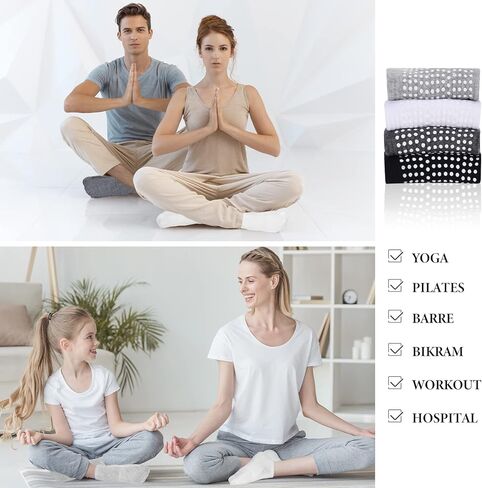 4 Pairs Pilates Grippy Socks for Women and Men,Non-Slip Yoga Soccer Cotton Barre Home Hospital Trampoline Grips in Saudi Arabia