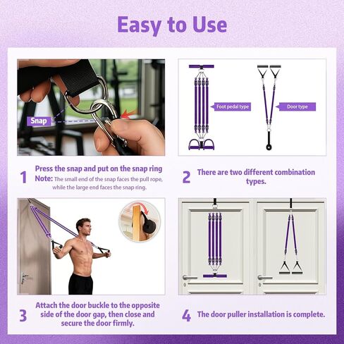 Pedal Resistance Band with Handle, Aturien Adjustable Powerful 4-Tube Elastic Bands for Exercise, Multifunctional Foot Pedal Puller, Home Workout Equipment for Legs Arms Abs in Saudi Arabia