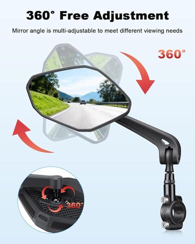 WSDCAM Bike Mirror HD Wide View, Adjustable Safety Rear View Mirrors, Scratch Resistant Glass Lens, Bicycle Accessories Universal Fit 0.87-1.10" Handlebars Mountain/Road bike Scooter Motorcycle eBike in Saudi Arabia