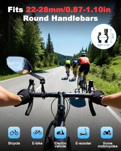 WSDCAM Bike Mirror HD Wide View, Adjustable Safety Rear View Mirrors, Scratch Resistant Glass Lens, Bicycle Accessories Universal Fit 0.87-1.10" Handlebars Mountain/Road bike Scooter Motorcycle eBike in Saudi Arabia