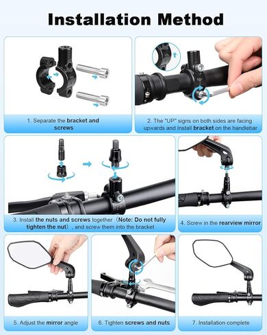WSDCAM Bike Mirror HD Wide View, Adjustable Safety Rear View Mirrors, Scratch Resistant Glass Lens, Bicycle Accessories Universal Fit 0.87-1.10" Handlebars Mountain/Road bike Scooter Motorcycle eBike in Saudi Arabia