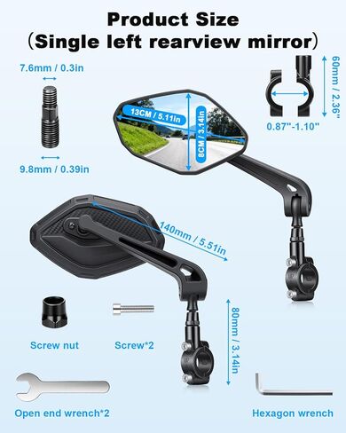 WSDCAM Bike Mirror HD Wide View, Adjustable Safety Rear View Mirrors, Scratch Resistant Glass Lens, Bicycle Accessories Universal Fit 0.87-1.10" Handlebars Mountain/Road bike Scooter Motorcycle eBike in Saudi Arabia