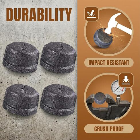 1/2" Malleable Iron Cast Pipe Fitting Cap Caps Threaded Pipe for Threaded Black Pipes and Fittings, DIY Steampunk Industrial Vintage Style 4pcs in Kuwait