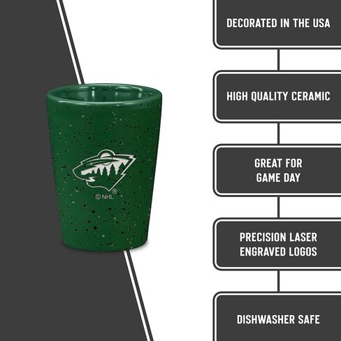 Rico Industries NHL Hockey Minnesota Wild 2oz Ceramic Shot Glass for Fans, Laser Engraved In Team Color Single Shot Glass in Saudi Arabia