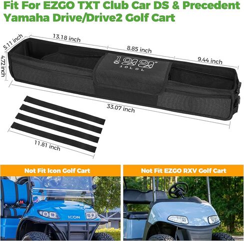 سلة عربة جولف عالمية 10L0L، منظم لوحة أمامية داخلية بدون حفر لسيارة Yamaha وEZGO وClub Car، صينية لوحة قماش أكسفورد 1680D شديدة التحمل مع إطار دعم من البولي إيثيلين المقوى in Saudi Arabia