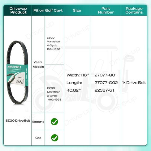 DRIVE UP Golf Cart Drive Belt for EZGO 2-Cycle & 4-Cycle Marathon Modles OEM 27077-G02,27077-G01,22337-G1 in Saudi Arabia