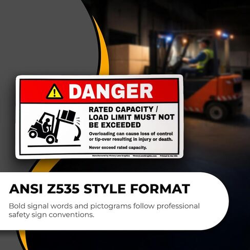 Forklift Safety Labels Kit – ANSI Z535 Style Warning Decals – Tip-Over, Seatbelt, No Riders, Capacity Limit & Fork Height – Industrial Vinyl – 3.5 x 7 Inch – 5 Pack in Saudi Arabia