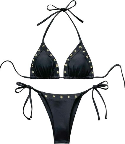 BEAUDRM Women's 2 Piece Bikini Sets Y2k Studded Eyelet Halter String Micro Sexy Cheeky Thong Bathing Suits in Saudi Arabia