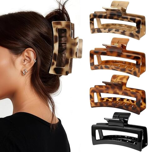 6 Pack Square Claw Clips, Hair Claw Clips for Women Girls, 3.5" Medium Non-slip Hair Clips, Rectangular Claw Hair Clips, Matte Hair Claws Strong Hair Styling Accessories Jumbo Claw Clip for Thin Hair in Kuwait