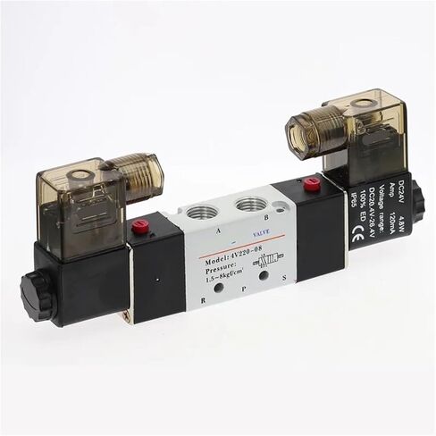 ملف مزدوج 4V220-08 صمام الملف اللولبي هوائي 5 اتجاهات 2 موضع 1/4 1/8 بوصة DC12V DC24V AC110V AC220V مع كاتم صوت تركيبات 1 قطعة (تركيبات PC12mm، تيار متردد 110 فولت) in Saudi Arabia