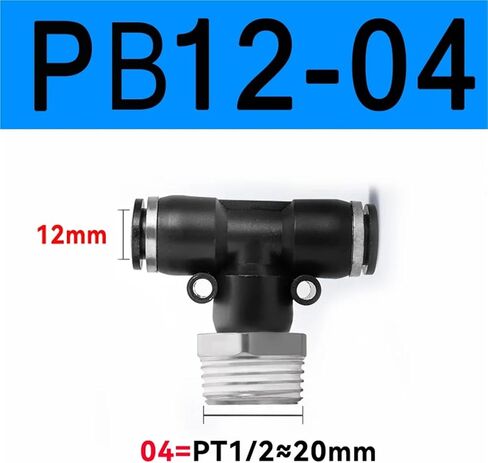 Black PB Pneumatic Quick Connector Hose With External Thread BSP1/4 1/2 1/8 3/8 Brass T-shaped Tee Connector PB8-02 6-01 10-03(PB12-04) in Saudi Arabia