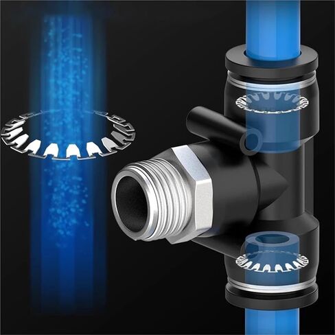 Black PB Pneumatic Quick Connector Hose With External Thread BSP1/4 1/2 1/8 3/8 Brass T-shaped Tee Connector PB8-02 6-01 10-03(PB12-04) in Saudi Arabia