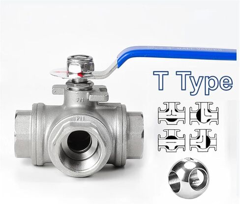 3/8 1/2 3/4 1 1-1/2 2 Inch SS304 Stainless Steel Three-way Ball Valve T/L Type BSPT Female Thread 1Pcs(1/4",T Type) in Saudi Arabia