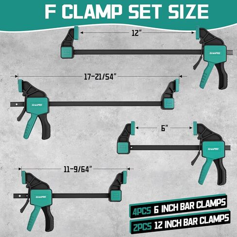 GRENPRO 8-Pack Bar Clamps for Woodwork، 12 "و 6" Bar Clamps، مجموعات المشابك العاملة، مشابك F سريعة التغيير، حد تحميل 150 رطلاً in Saudi Arabia