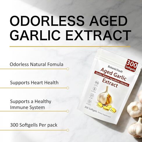 Botanic Vault Aged Garlic Extract,OdorlessGarlic Extract Capsules, Heart Support, All-Natural, Non-GMO,300 Softgels in Saudi Arabia