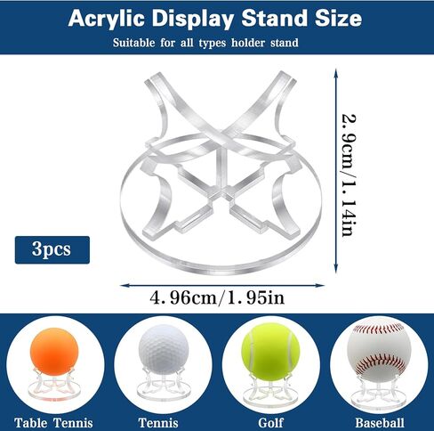 3 PCS Clear Baseball Holder Stand, Versatile Acrylic Baseball Stand & Softball Holder Display Case for Baseballs, Tennis & Golf Balls, Minimalistic Design for Home or Office Display (1.95 × 1.14") in Saudi Arabia