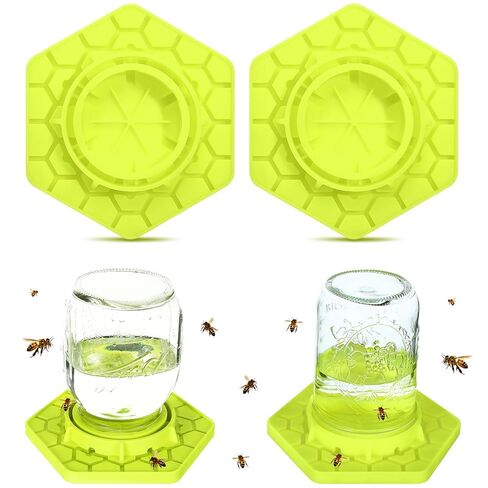 Reallnaive 2 Pcs Bee Feeder for Mason Jar Bee Watering Station for Garden, Sugar Water Feeder Silicone Hive Drinker for Beekeeping Outside(Yellow) in Saudi Arabia