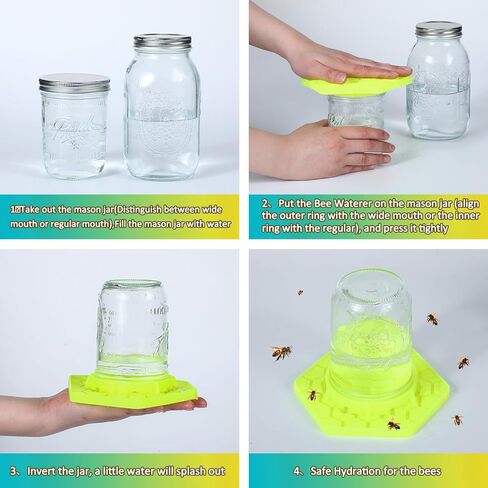 Reallnaive 2 Pcs Bee Feeder for Mason Jar Bee Watering Station for Garden, Sugar Water Feeder Silicone Hive Drinker for Beekeeping Outside(Yellow) in Saudi Arabia