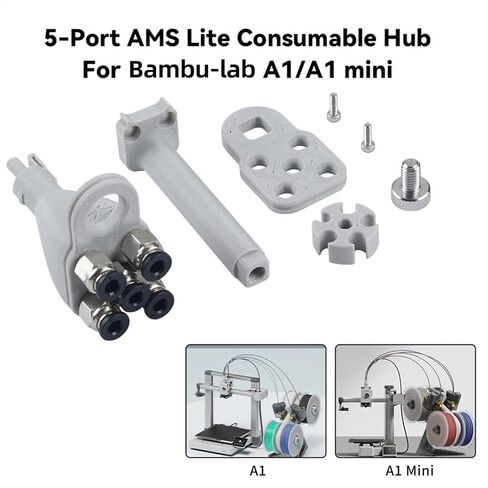 5-Port Complete Filament Hub Kit for BambuLab A1/ A1 Mini AMS Lite: Straight Through PC4-M6 Fitting Splitter Replacement - Ensured Smooth Multi-Color Consumables Printing in Saudi Arabia