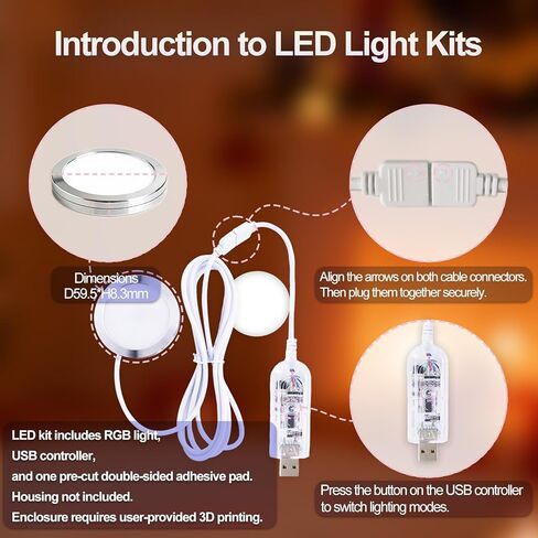 مجموعة مصابيح LED مكونة من قطعتين 001 للتحكم في التطبيق لطباعة Bambu Lab ثلاثية الأبعاد، ضوء دائري USB RGB LED مع التحكم في مجموعة التطبيقات، طقم صنع مصباح DIY للمشروعات الحرفية، مزامنة الموسيقى، 16 مليون لون، وظيفة الذاكرة (2) in Saudi Arabia