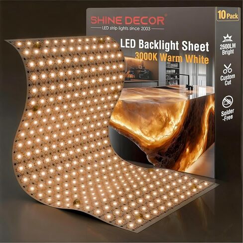 تألق الديكور 24V LED ورقة الإضاءة الخلفية، 28W 288 المصابيح مشرق Cuttable ورقة لوحة LED، 19.6x9.8in لحام الحرة ورقة LED لاصقة للمطبخ باكسبلاش حجر كونترتوب، 3000K الأبيض الدافئ، 2 حزمة in Kuwait