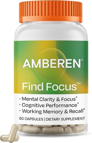 Amberen Find Focus, Menopause Supplement for Women, Clinically Proven Bacopa monnieri supports Mental Clarity, Focus, Cognition, Working Memory & Recall, Hormone & Soy Free, 60 Capsules, 30 Day Supply in Saudi Arabia