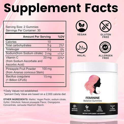 Nuora Feminine Balance Gummies– pH Balance for Women & Vaginal Probiotics – Supports Digestive Health & Immunity – Probiotics for Women & Vitamins – Hawaiian Pineapple, Vegan, Gluten-Free, 60 C in Saudi Arabia