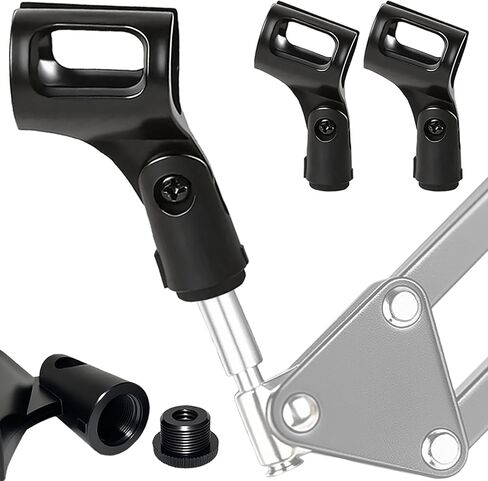 Universal Microphone Clip Holder 2 Pack, Adjustable Mic Clip Holder for Mic Stand Suitable for Handheld Microphones, Come with 5/8" Male to 3/8" Female Screw Adapter, Easy to Use (Black) in Saudi Arabia