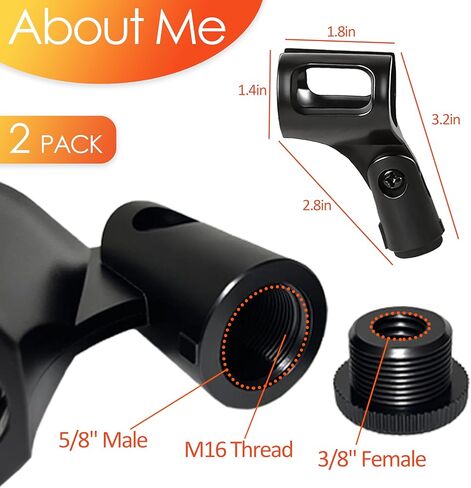 Universal Microphone Clip Holder 2 Pack, Adjustable Mic Clip Holder for Mic Stand Suitable for Handheld Microphones, Come with 5/8" Male to 3/8" Female Screw Adapter, Easy to Use (Black) in Saudi Arabia