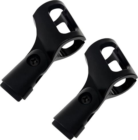 Universal Microphone Clip Holder 2 Pack, Adjustable Mic Clip Holder for Mic Stand Suitable for Handheld Microphones, Come with 5/8" Male to 3/8" Female Screw Adapter, Easy to Use (Black) in Saudi Arabia
