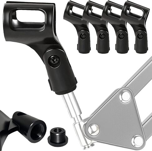 Universal Microphone Clip Holder 2 Pack, Adjustable Mic Clip Holder for Mic Stand Suitable for Handheld Microphones, Come with 5/8" Male to 3/8" Female Screw Adapter, Easy to Use (Black) in Saudi Arabia