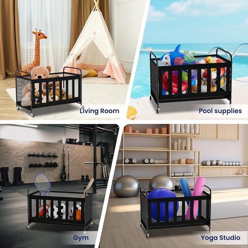 Ball Storage Cart, Sports Equipment Organizer with Wheels, Storing Volleyball, Basketball, Soccer and Baseball, Lockable Rolling Sports Ball Storage for Garage, Playgroup and Gym in Saudi Arabia