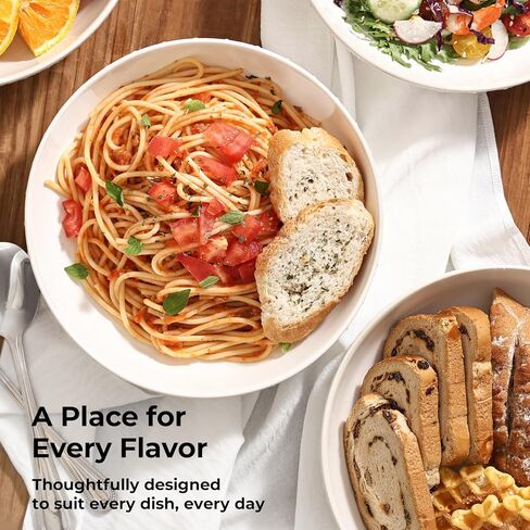 Y YHY 8.5" Pasta Bowls Set of 4, 30 oz Embossed Salad Bowls for Serving Soup, Noodle, Fruit, Dinner, Kitchen Deep Plates, Ceramic Dinnerware Sets, Soft White Dishes for Thanksgiving Day Gifts in Saudi Arabia